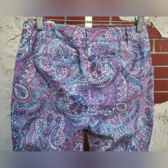 2P Women TALBOTS cotton purple paisley print Perfect Crop Pants PETITE - Picture 9 of 13